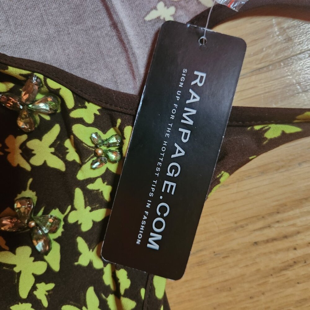 Rampage Dress Brown Yellow Cascade Butterflies Ruffled Hem Racerback M Boho Gems - Picture 3 of 8